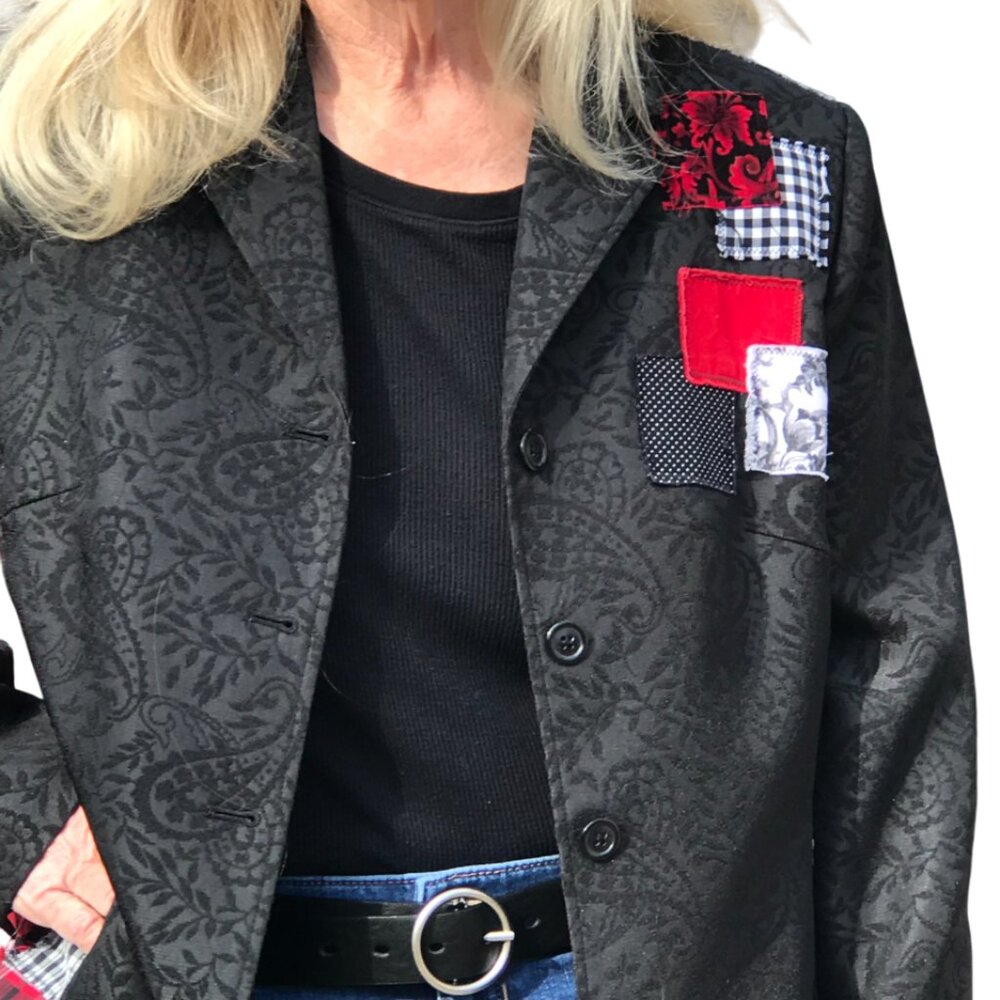 Upcycled Patchwork Jacket, Handcrafted Boho Red B… - image 2